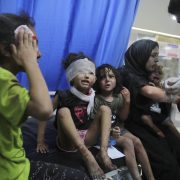 Palestinian children wounded in Israeli strikes are brought to Shifa Hospital in Gaza City on Wednesday, Oct. 11, 2023. (AP Photo/Ali Mahmoud)